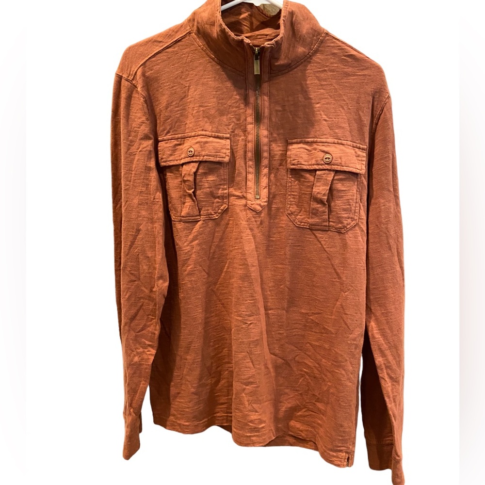 Retro 21 Men Brown Long Sleeve High Neck Dual Pockets 70s Feel Men’s M Shirt